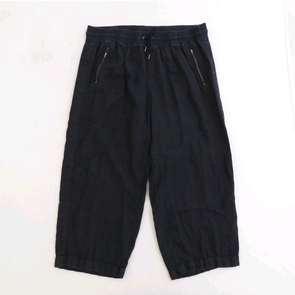 Athleta Cabo Linen Wide Leg Crop Pant Black sz 10  Minimalist
